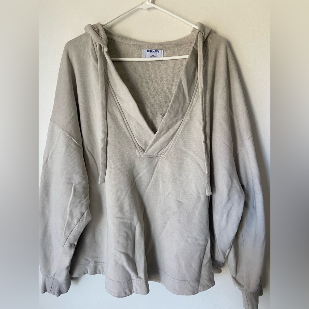 Old Navy SoComfy Terry Oversized Beige Hoodie Sweater Tunic Length - Picture 3 of 10